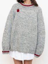 Load image into Gallery viewer, Vintage x Hand-Knit Chunky Speckled Grey &amp; Red Knit Sweater (XS-XL)