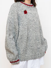 Load image into Gallery viewer, Vintage x Hand-Knit Chunky Speckled Grey &amp; Red Knit Sweater (XS-XL)