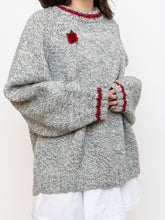 Load image into Gallery viewer, Vintage x Hand-Knit Chunky Speckled Grey &amp; Red Knit Sweater (XS-XL)