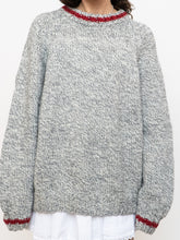 Load image into Gallery viewer, Vintage x Hand-Knit Chunky Speckled Grey &amp; Red Knit Sweater (XS-XL)