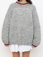 Load image into Gallery viewer, Vintage x Hand-Knit Chunky Speckled Grey &amp; Red Knit Sweater (XS-XL)