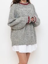 Load image into Gallery viewer, Vintage x Hand-Knit Chunky Speckled Grey &amp; Red Knit Sweater (XS-XL)