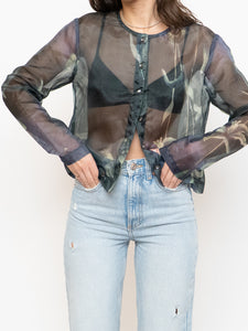 Vintage x Green Floral Sheer Blouse (S, M)