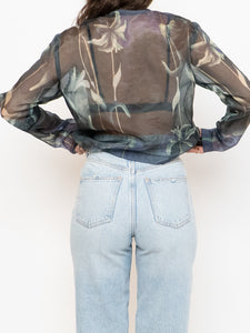 Vintage x Green Floral Sheer Blouse (S, M)