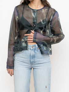 Vintage x Green Floral Sheer Blouse (S, M)