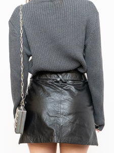 Vintage x DANIER Black Leather Zipper Mini Skirt (L, XL)