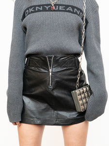 Vintage x DANIER Black Leather Zipper Mini Skirt (L, XL)