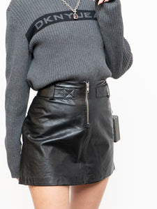 Vintage x DANIER Black Leather Zipper Mini Skirt (L, XL)