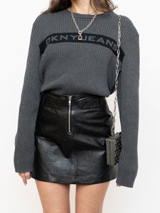 Vintage x DANIER Black Leather Zipper Mini Skirt (L, XL)