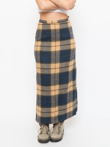 Modern x Beige & Blue Wool Plaid Skirt (XS, S)