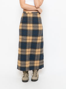 Modern x Beige & Blue Wool Plaid Skirt (XS, S)