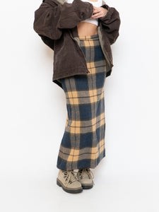 Modern x Beige & Blue Wool Plaid Skirt (XS, S)