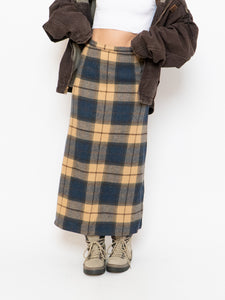 Modern x Beige & Blue Wool Plaid Skirt (XS, S)