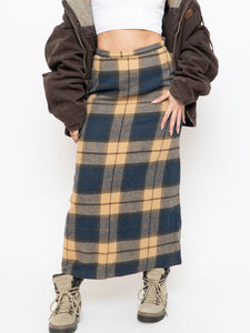 Modern x Beige & Blue Wool Plaid Skirt (XS, S)