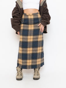 Modern x Beige & Blue Wool Plaid Skirt (XS, S)