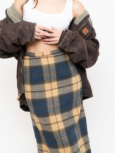 Modern x Beige & Blue Wool Plaid Skirt (XS, S)