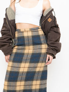Modern x Beige & Blue Wool Plaid Skirt (XS, S)