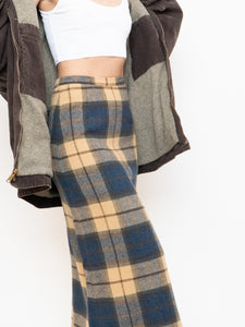 Modern x Beige & Blue Wool Plaid Skirt (XS, S)