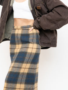 Modern x Beige & Blue Wool Plaid Skirt (XS, S)