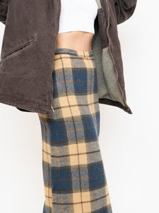 Modern x Beige & Blue Wool Plaid Skirt (XS, S)