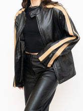 Load image into Gallery viewer, Vintage x DANIER Black &amp; Beige Striped Leather Biker Jacket (S-L)