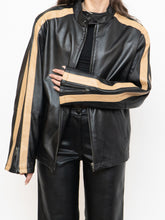 Load image into Gallery viewer, Vintage x DANIER Black &amp; Beige Striped Leather Biker Jacket (S-L)