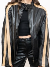 Load image into Gallery viewer, Vintage x DANIER Black &amp; Beige Striped Leather Biker Jacket (S-L)