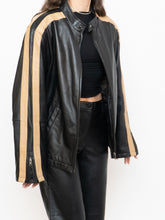 Load image into Gallery viewer, Vintage x DANIER Black &amp; Beige Striped Leather Biker Jacket (S-L)
