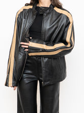 Load image into Gallery viewer, Vintage x DANIER Black &amp; Beige Striped Leather Biker Jacket (S-L)