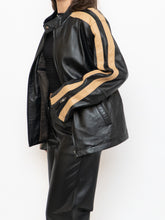 Load image into Gallery viewer, Vintage x DANIER Black &amp; Beige Striped Leather Biker Jacket (S-L)