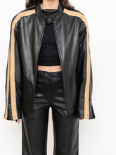 Load image into Gallery viewer, Vintage x DANIER Black &amp; Beige Striped Leather Biker Jacket (S-L)