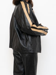 Vintage x DANIER Black & Beige Striped Leather Biker Jacket (S-L)