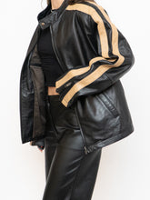 Load image into Gallery viewer, Vintage x DANIER Black &amp; Beige Striped Leather Biker Jacket (S-L)