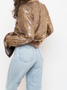 BANANA REPUBLIC x Gold Sequin Button-Up (L)