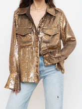 Load image into Gallery viewer, BANANA REPUBLIC x Gold Sequin Button-Up (L)