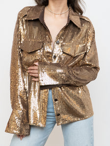 BANANA REPUBLIC x Gold Sequin Button-Up (L)