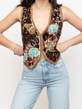 Load image into Gallery viewer, Vintage x Leopard Patterned Silk Beaded Vest (S, M)