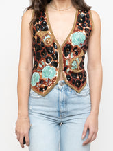 Load image into Gallery viewer, Vintage x Leopard Patterned Silk Beaded Vest (S, M)