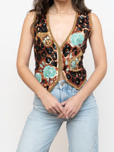 Load image into Gallery viewer, Vintage x Leopard Patterned Silk Beaded Vest (S, M)