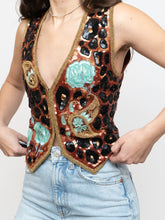 Load image into Gallery viewer, Vintage x Leopard Patterned Silk Beaded Vest (S, M)
