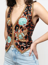 Load image into Gallery viewer, Vintage x Leopard Patterned Silk Beaded Vest (S, M)