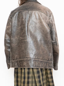 Vintage x GAP Brown Faded Fleece-Lined Leather Jacket (XS-L)