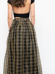 Vintage x Made in USA x Black & Gold Plaid Silk Maxi Skirt (XS-M)