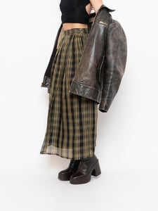Vintage x Made in USA x Black & Gold Plaid Silk Maxi Skirt (XS-M)