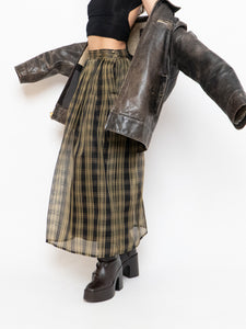Vintage x Made in USA x Black & Gold Plaid Silk Maxi Skirt (XS-M)