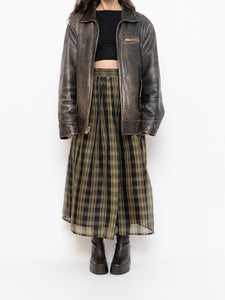 Vintage x Made in USA x Black & Gold Plaid Silk Maxi Skirt (XS-M)