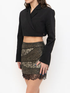 HAUTE HIPPIE x Silk Black Lace Beaded Mini Skirt (S, M)