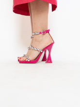 Load image into Gallery viewer, BETSEY JOHNSON x Hot Pink Rhinestone Strappy Heels (7)