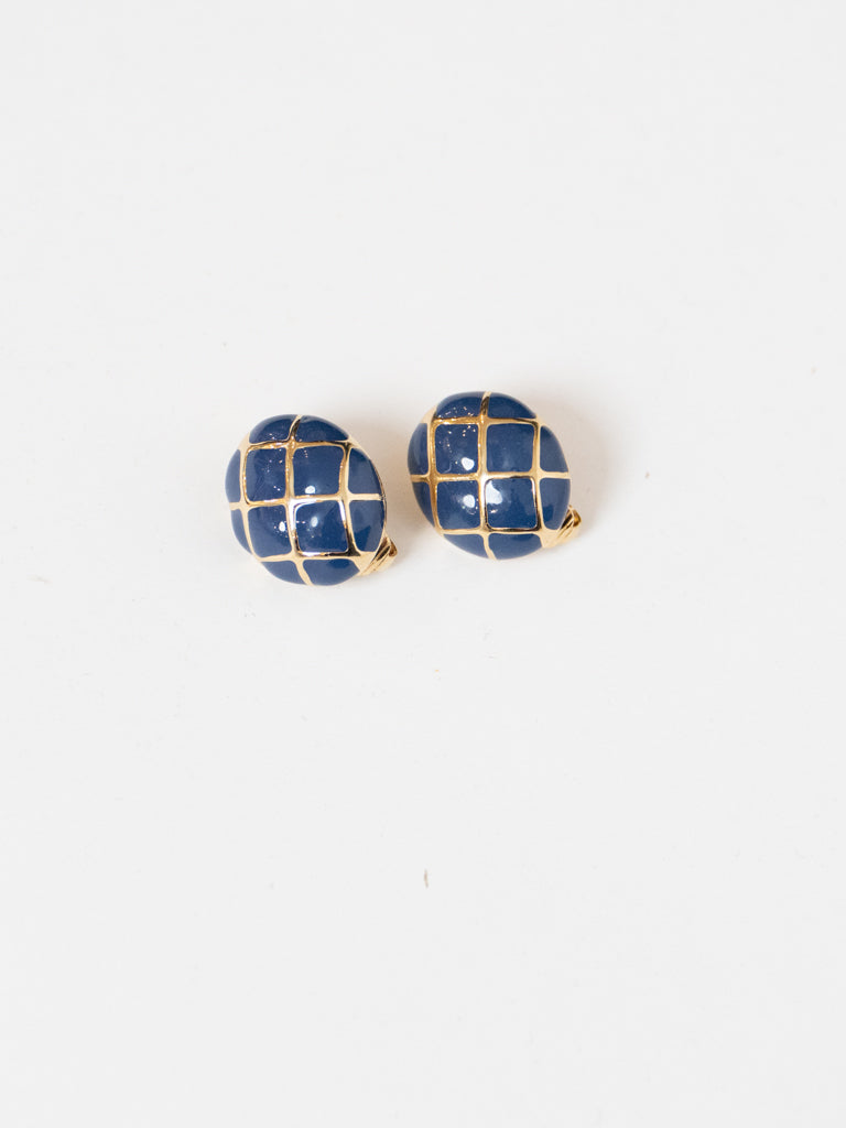 Vintage x Gold, Blue Cross Oval Clip-ons