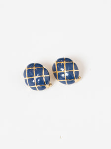 Vintage x Gold, Blue Cross Oval Clip-ons